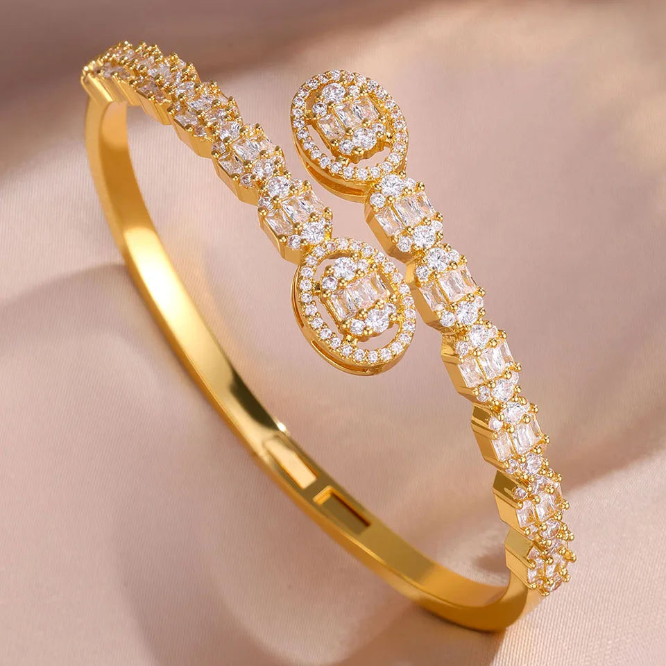 ZAKOL Luxury AAA Cubic Zirconia Copper Open Bracelet Bangle Women Bridal Wedding Statement Wrist Fashion Jewelry Gift