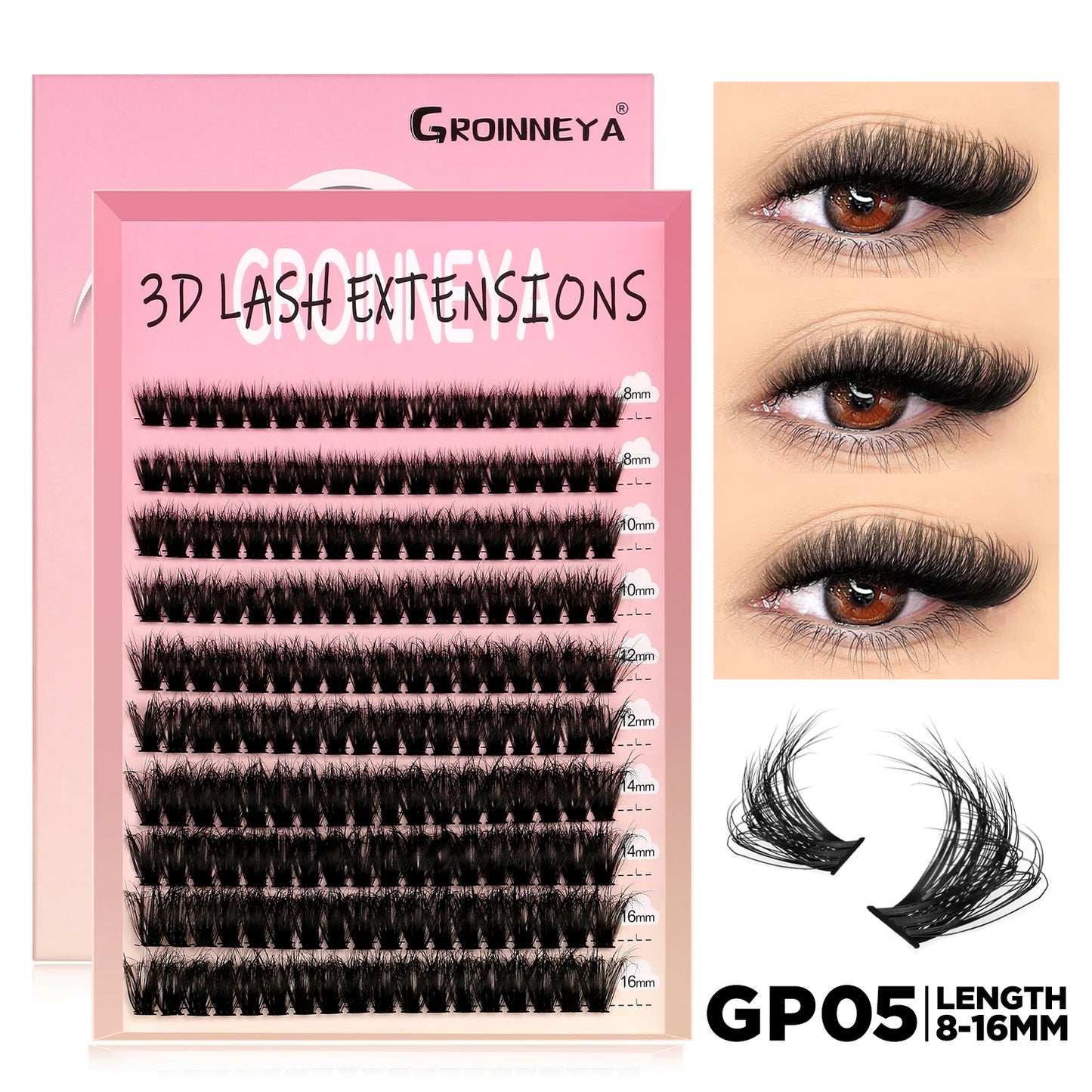 GROINNEYA DIY Cluster Lash Extensions – Fluffy Cat Eye Lashes