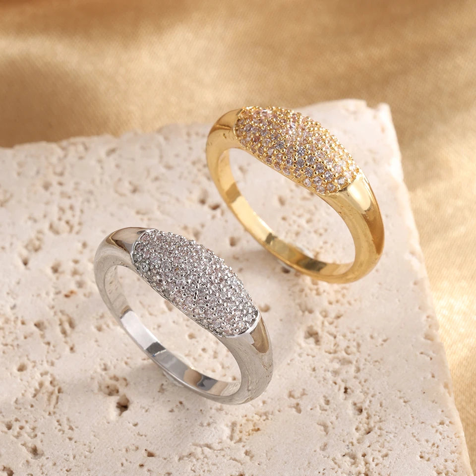 ZAKOL New Trendy Shiny Micro Pave Zircon Finger Ring White  Crystal CZ Minimalist Aesthetic Ring for Women Wholesale