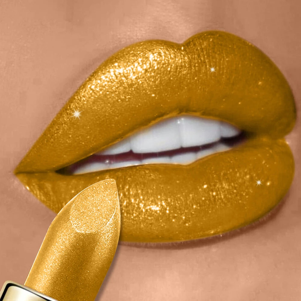 Pearly Glitter Velvet Lipstick,Metallic,Waterproof,Long-lasting,Shimmer,Diamond Lipstick,Glitter Lip Gloss, Lip Cosmetic Makeup