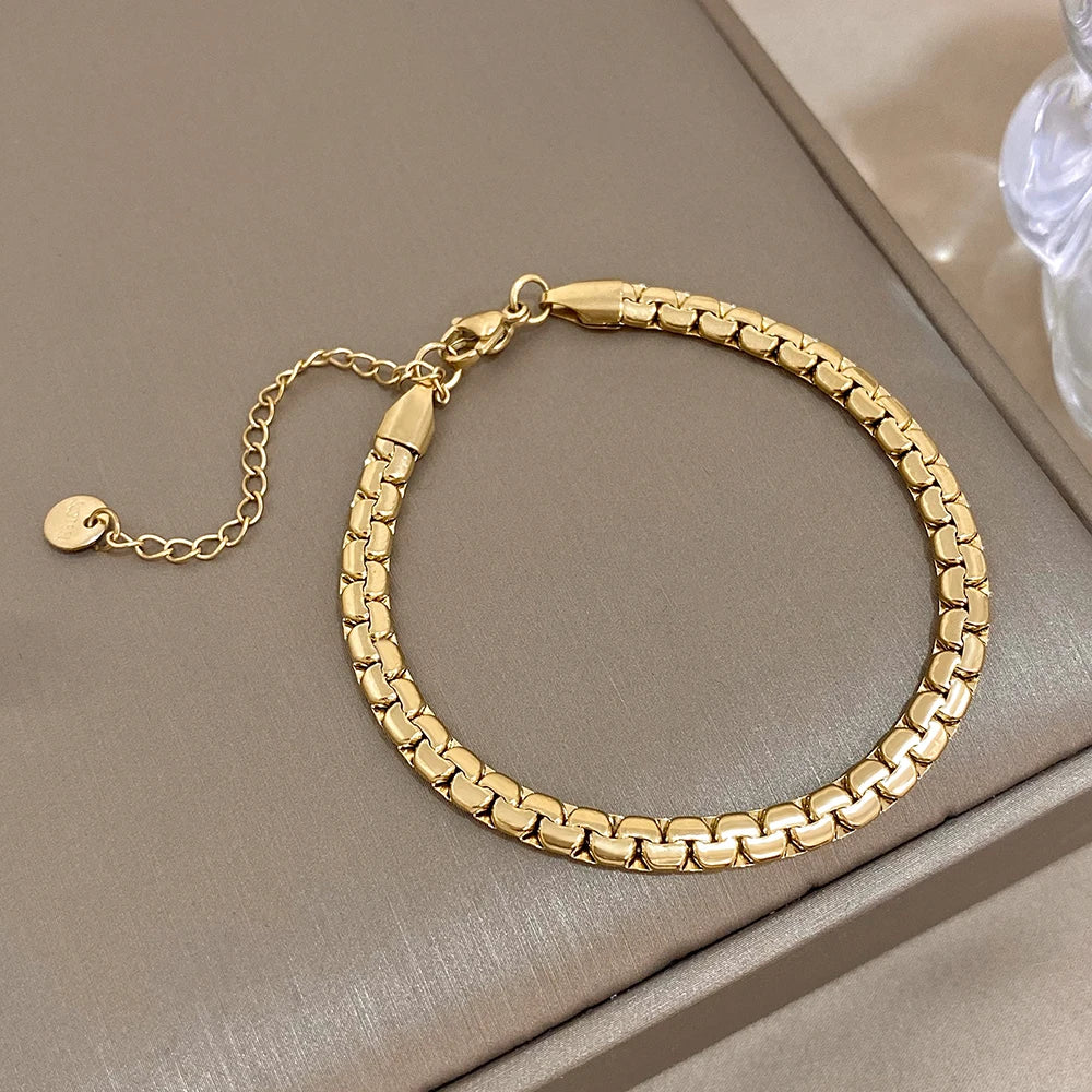 FLASHBUY Trendy Chic Gold Color Simple 316L Stainless Steel Bangles Bracelets for Women Charm Zircon Waterproof Jewelry Gift