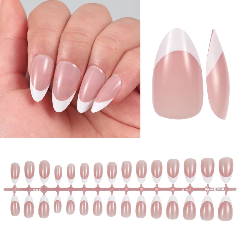 150/120/100Pcs French Almond Press On Nails أظافر لاصقة فرنسية لوزية – 100 / 120 / 150 قطعة
