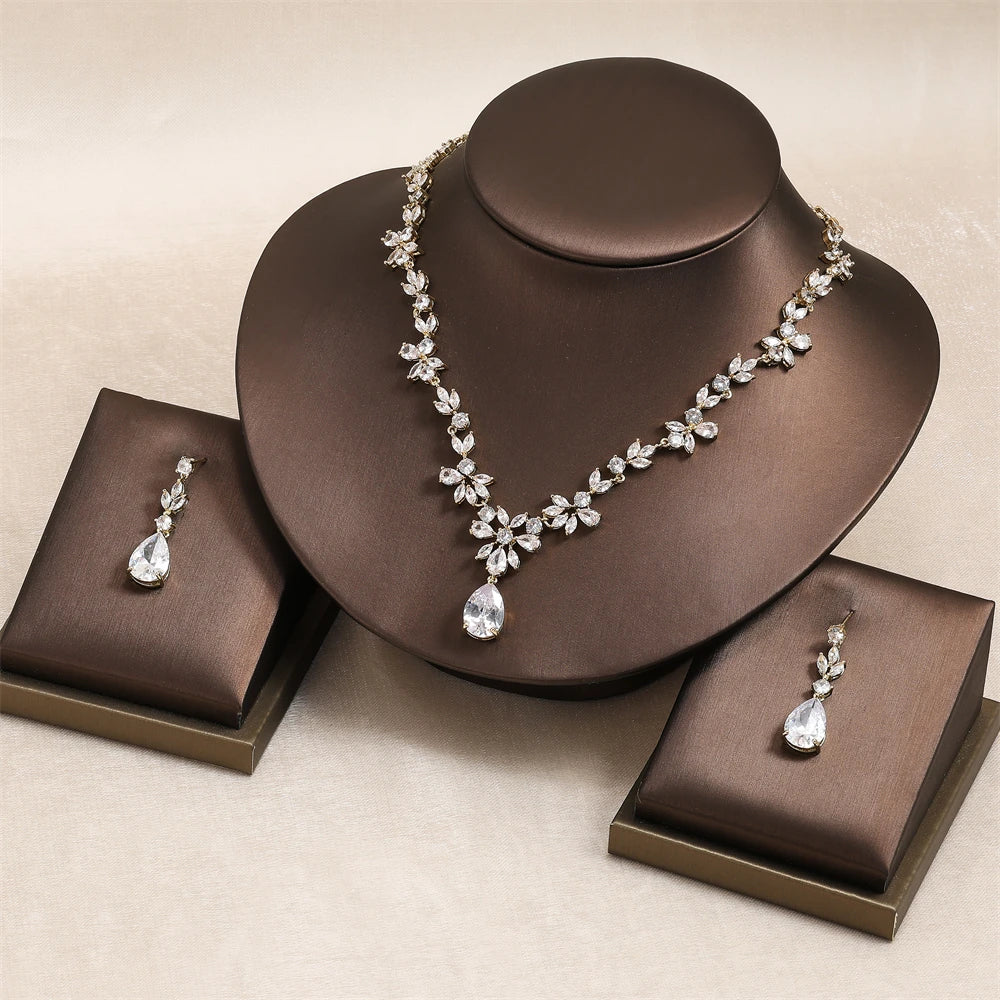 ZAKOL Brand Luxury AAA Zircon Earrings Necklace Jewelry Set Gorgeous Crystal Dubai Wedding Party Jewelry