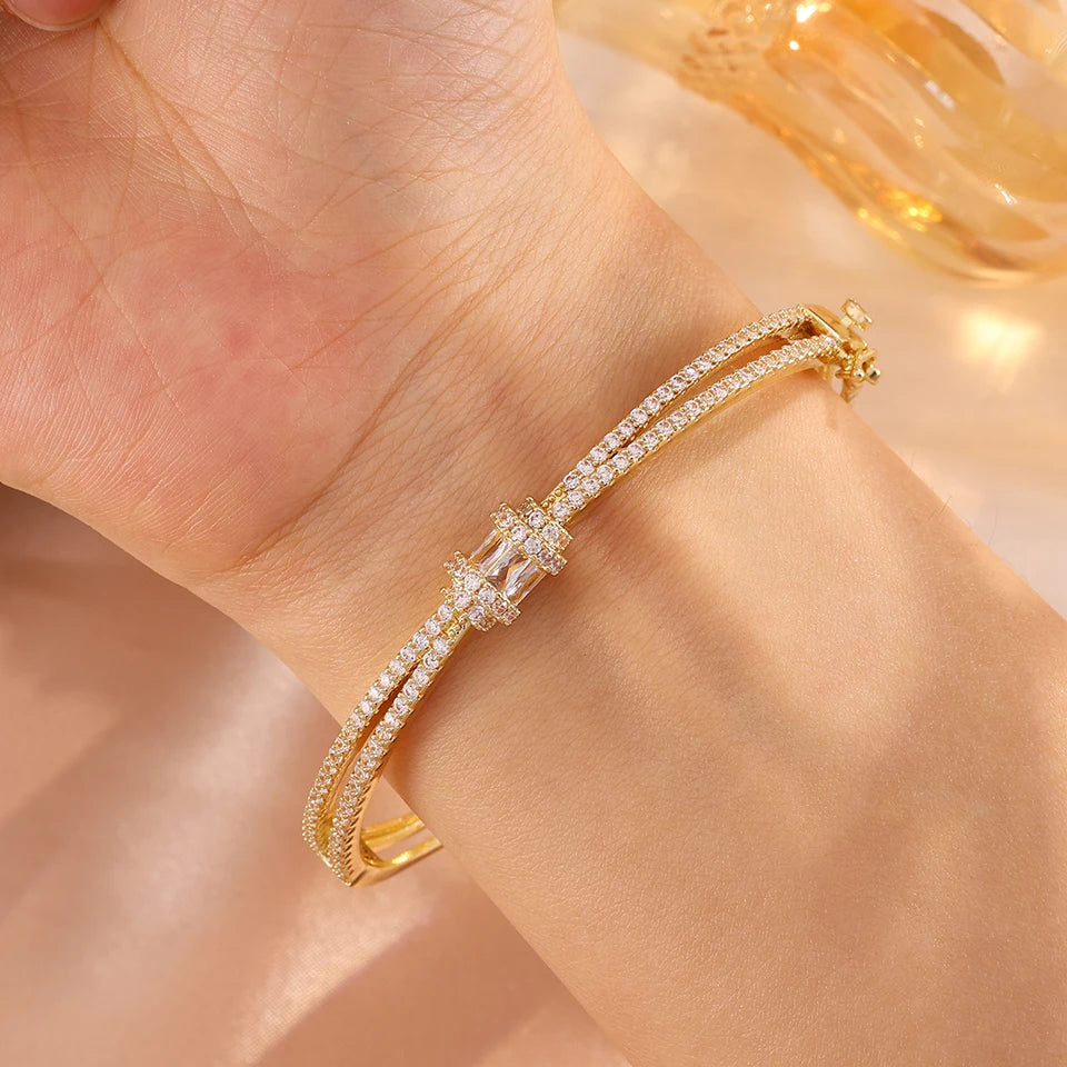 ZAKOL 5/1pcs Buling Buling Zirconia Stainless Steel Copper Stackable Bracelets Fashion Trendy Wrist Jewelry for Women
