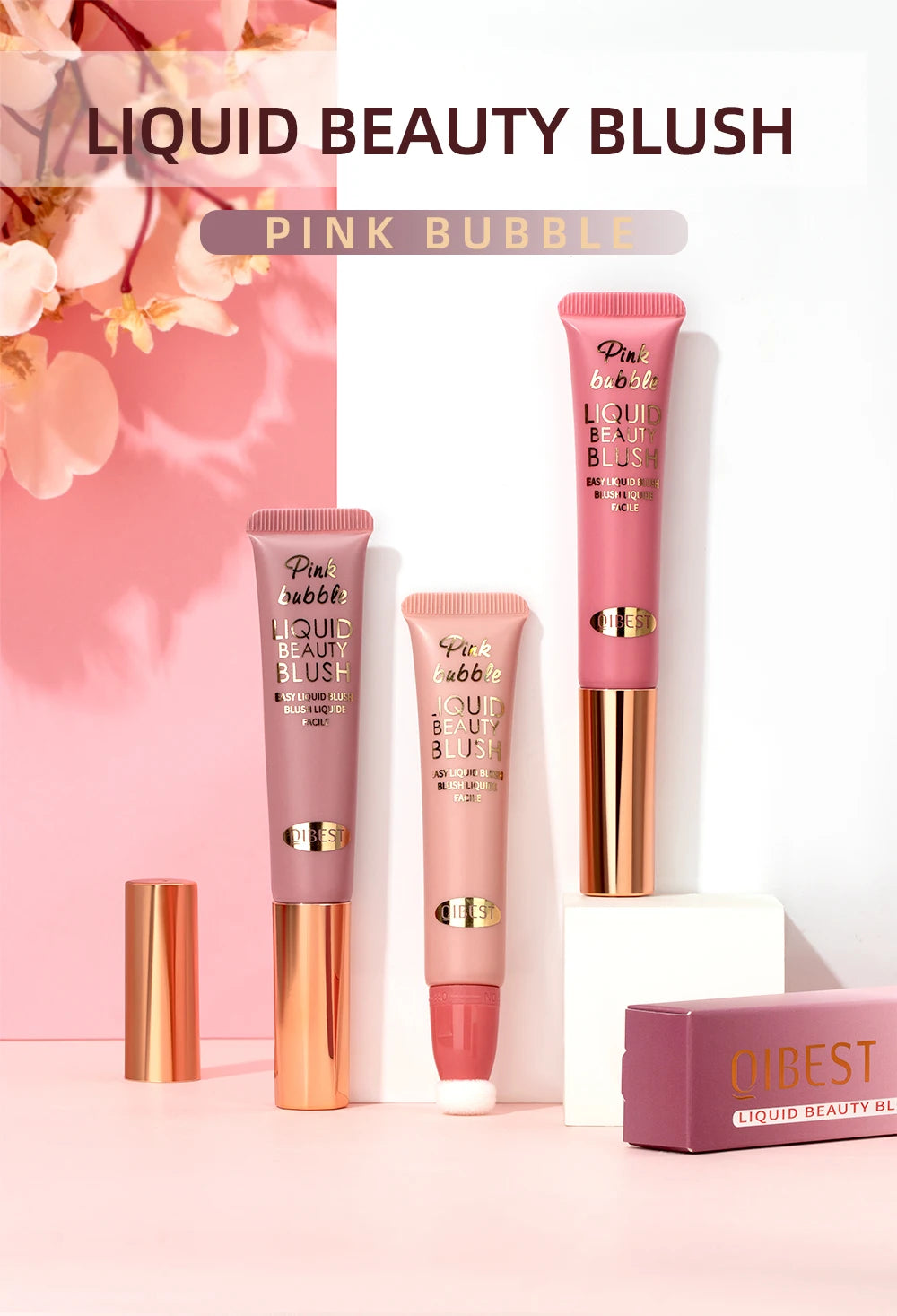 QIBEST Liquid Contour With Cushion Applicator Highlight Shimmer Natural Soft Moisturizing Cream Liquid Blush For Cheek Cosmetics