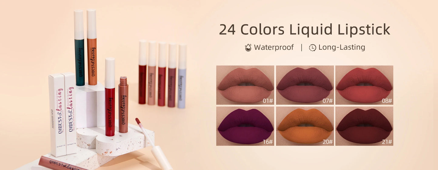 QIBESTNatural Velvet Matte Lipstick Long-lasting 10 Color Lip Stain Lightweight Moisturizing Lip Balm Women Makeup New Lip Tint