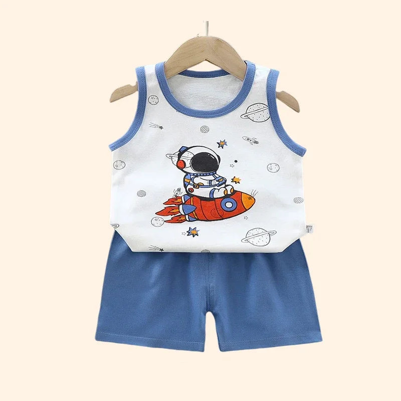 Children Sets Kids Clothes Boys Girls Vest Suit  Summer Children's Clothing baby