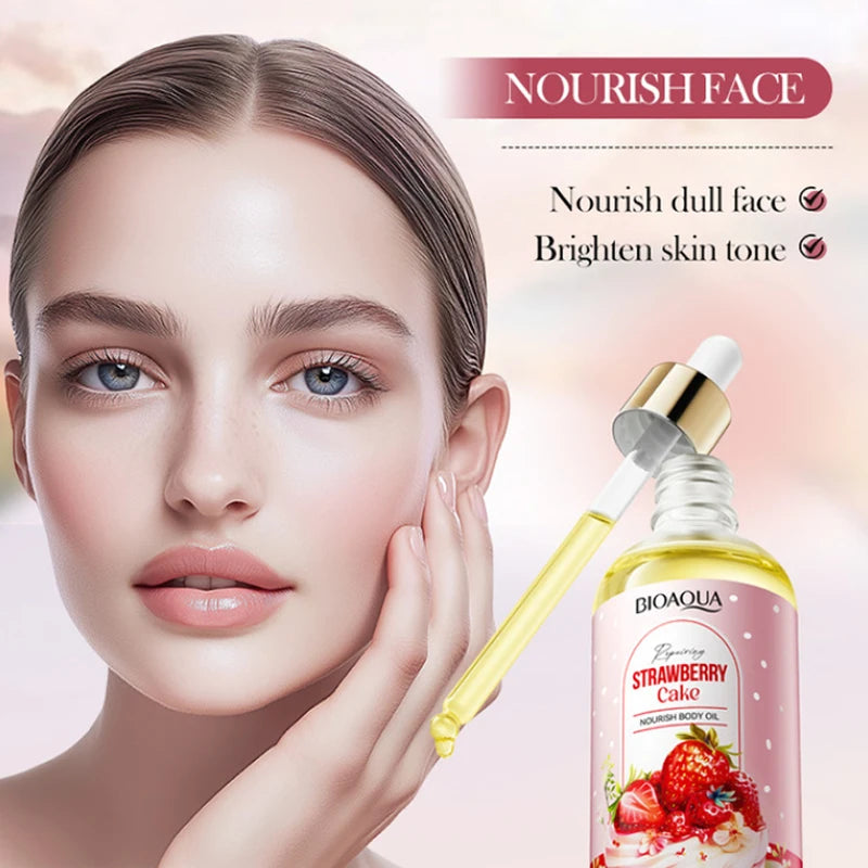 Fruity Strawberry Cake Body Oil 100ml Soothing Smoothing Body Massage Oil Moisturizing Improve Rough Dry Skin Daily Body Care