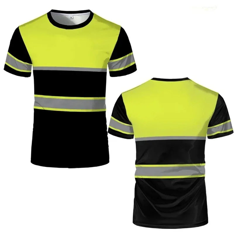 Simple Striped Safety Work T Shirt Casual Summer Short Sleeve with 3D Printed Pattern Suitable for Family Adults Kids Daily Wear