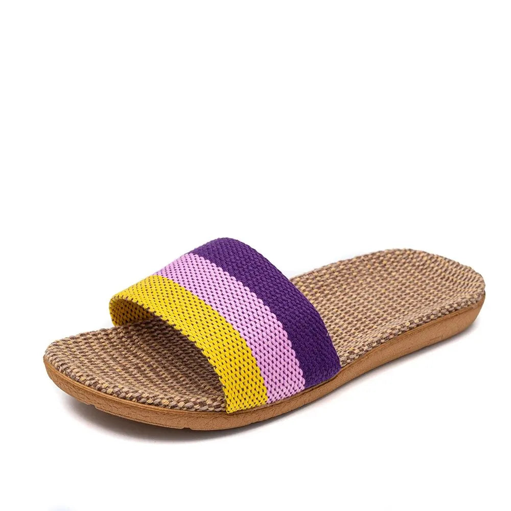 Summer Linen Flat Slippers for Women – Lightweight EVA Home Sandals | شباشب صيفية من الكتان للنساء – صنادل منزلية خفيفة من EVA