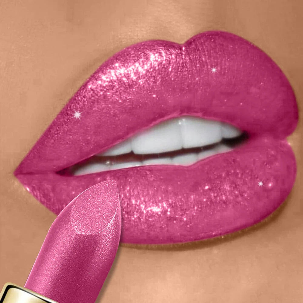 Pearly Glitter Velvet Lipstick,Metallic,Waterproof,Long-lasting,Shimmer,Diamond Lipstick,Glitter Lip Gloss, Lip Cosmetic Makeup
