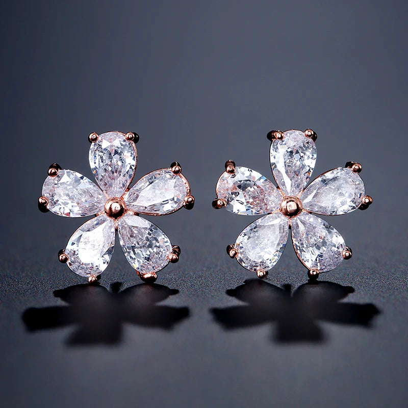 ZAKOL Cute Clear Zircon Flower Stud Earrings For Women Wedding Sparkling Crystal Fashion Bridal Jewelry
