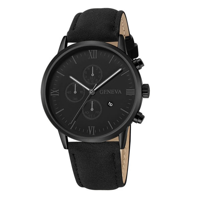 1/3PCS Men's Watch Casual Leather Band Analog Quartz Watches with Calendar