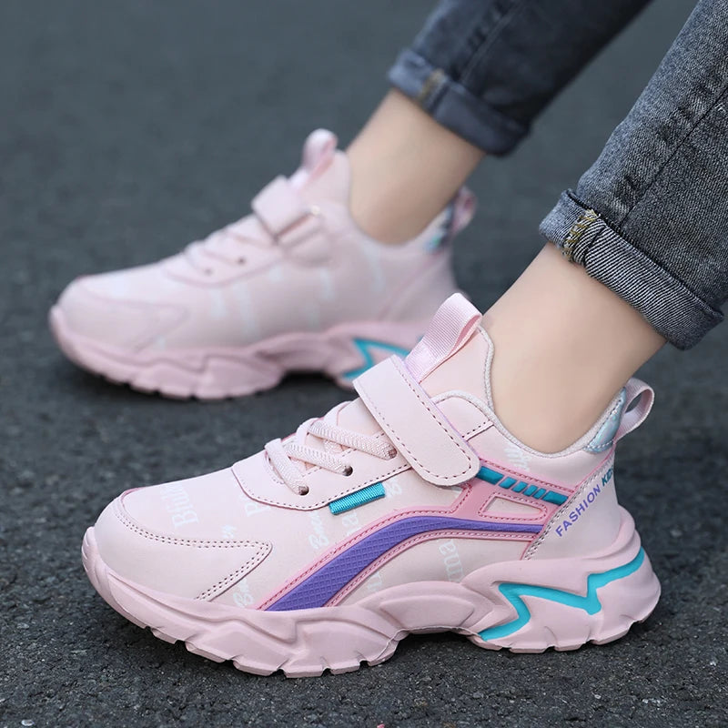 Kids Casual Pink Girls Leather Shoes Fashion For 7-15y Lightweight Running Young Student's Children Sports Girl's Shoe NBGAGA