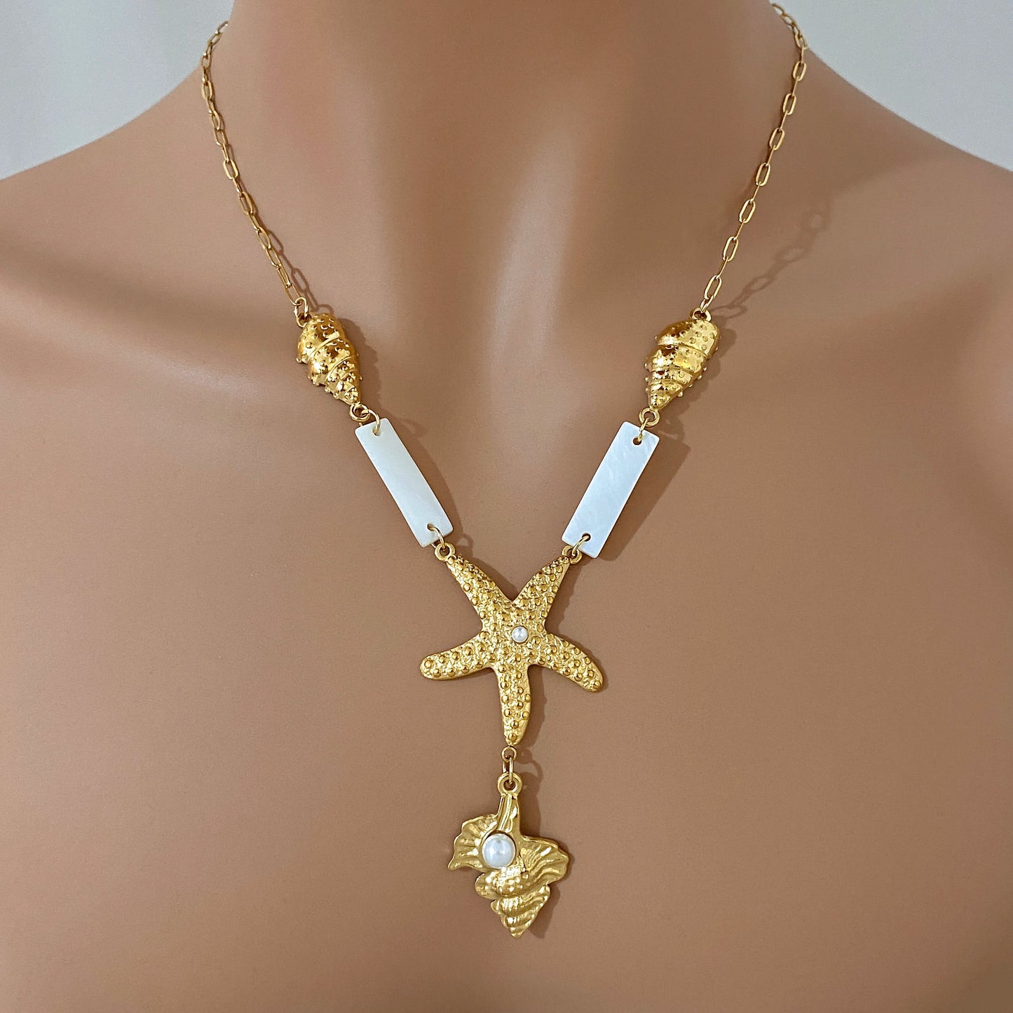 Flashbuy Beach Style Golden Stainless Steel Starfish Conch Pendant Necklace For Women New Design Fashion Accessories 2026