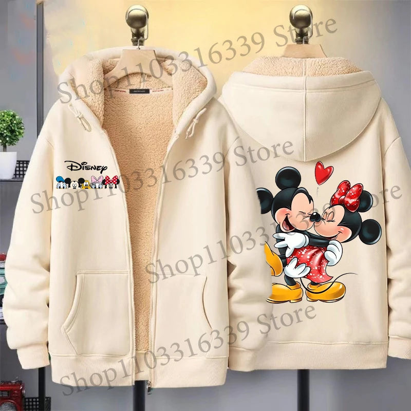 Mickey Mouse Sweatshirt Coat Male Female Autumn Winter New Thicken Long Sleeve Hooded Tops Outerwear Cartoon Clothing Xmas Gift