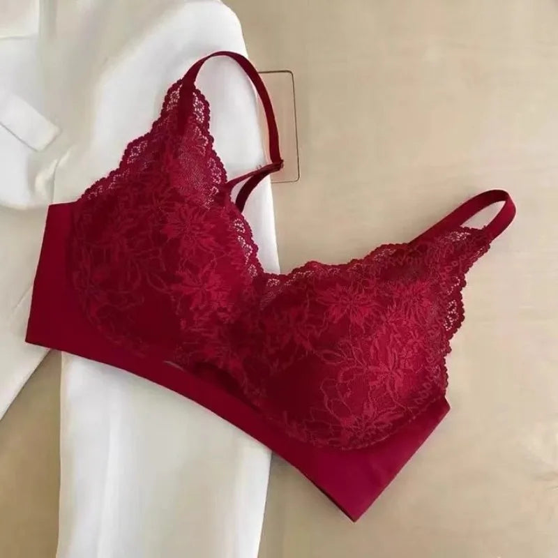 Французское кружевное белье с глубоким вырезом (French Lace Lingerie Deep V Bra), Сексуальный бюстгальтер без бретелей, Комплект