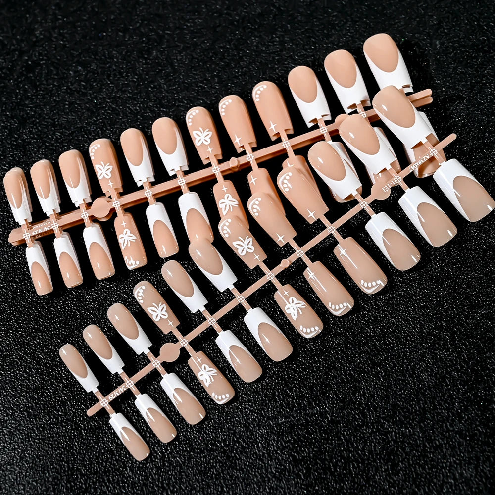 120Pcs Acrylic French False Nails – Full Cover Press On Nail Tips أظافر أكريليك فرنسية لاصقة بتغطية كاملة – 120 قطعة