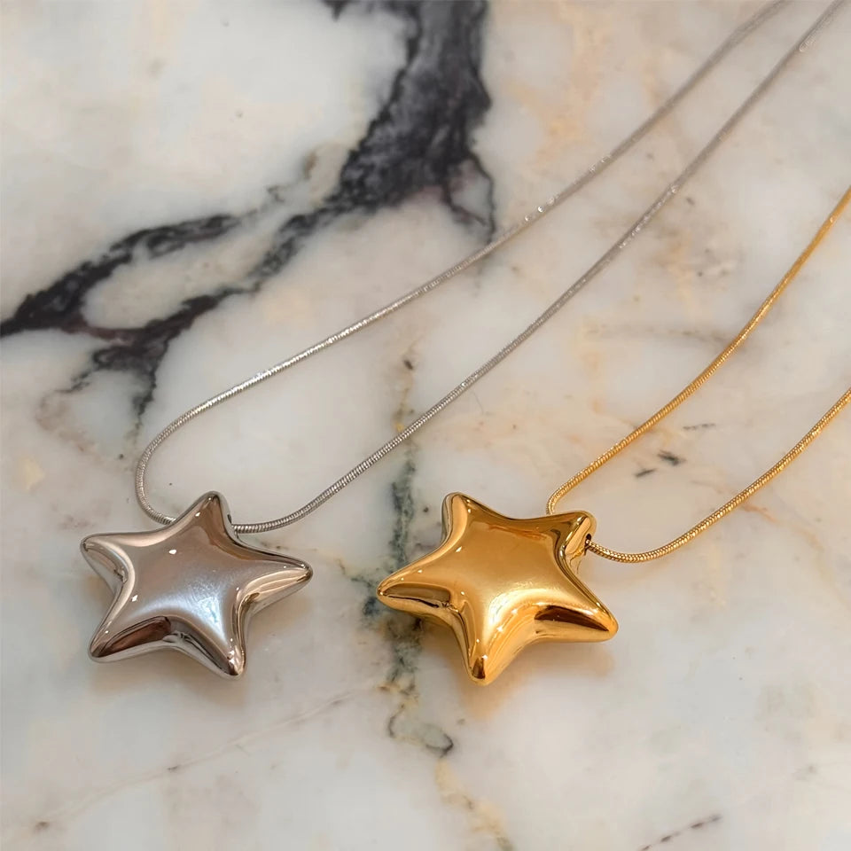 ZAKOL New Star Shaped Pendant Hanging Stainless Steel Necklace for Women Trendy Daily Versatile Jewelry