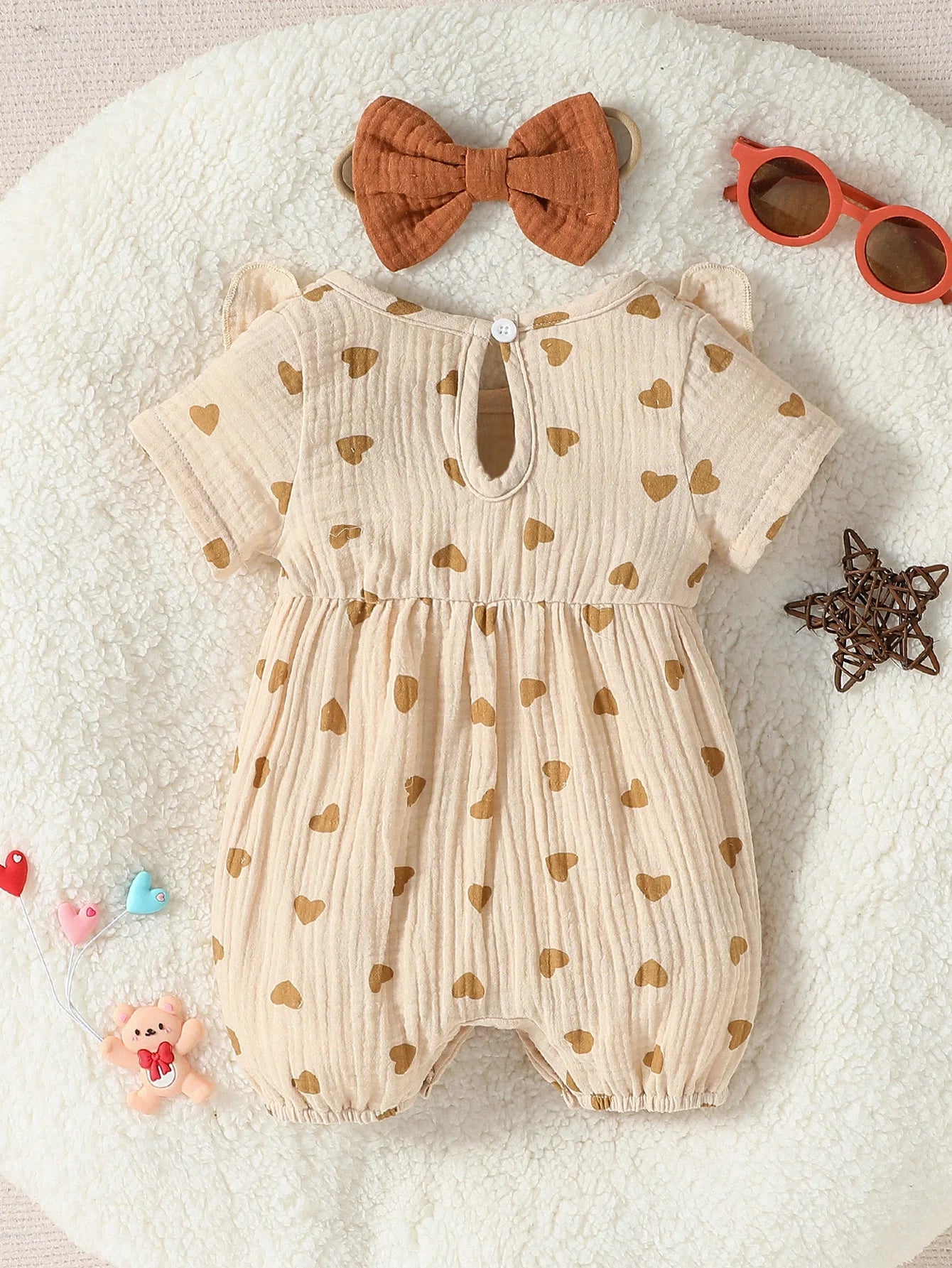 Baby Newborn-9M Short Sleeve Summer 2024 Girl's Print HEART