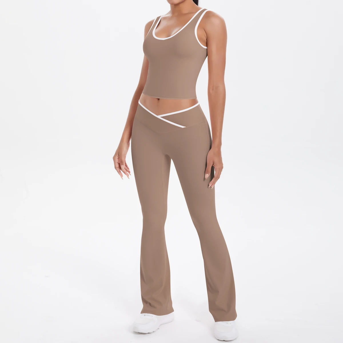 Autumn Women's Yoga Set U-neck Vest High Waist Cross Wide Leg Pants Set Tight Fitting Seamless Elastic Sportswear
