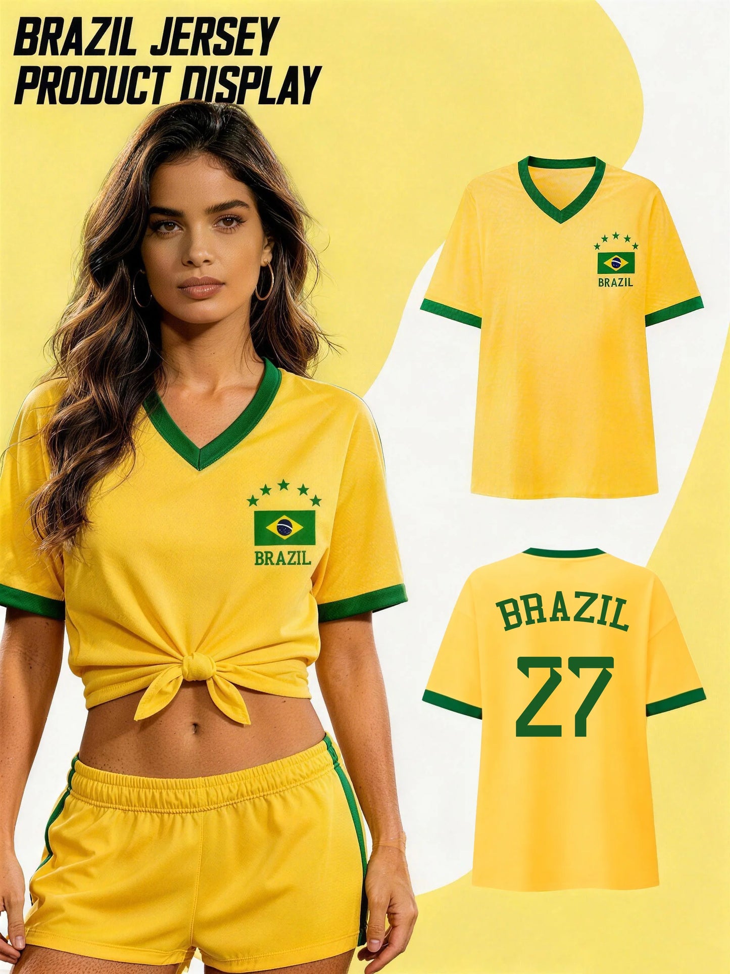 Women’s Brazil Flag Soccer Print T-Shirt - تيشيرت نسائي بطباعة علم البرازيل لكرة القدم