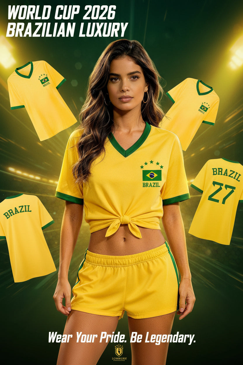 Women’s Brazil Flag Soccer Print T-Shirt - تيشيرت نسائي بطباعة علم البرازيل لكرة القدم