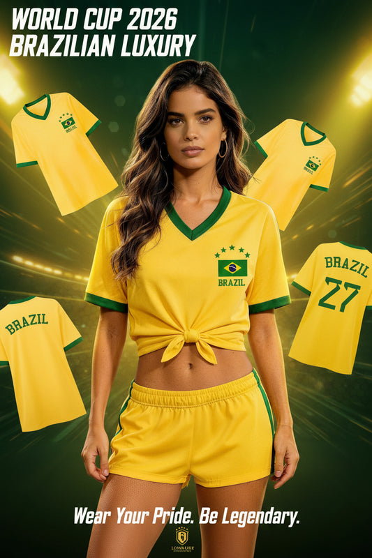 Women’s Brazil Flag Soccer Print T-Shirt - تيشيرت نسائي بطباعة علم البرازيل لكرة القدم