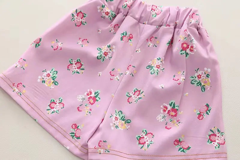 Girls Cute Full Print T-shirt And Shorts 2PC Set Casual Infant Baby Kids