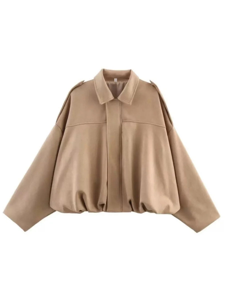 Vintage Suede Texture Bomber Jackets Women's Long Sleeve Loose Coats New Causal Autumn Winter Female Outerwear
