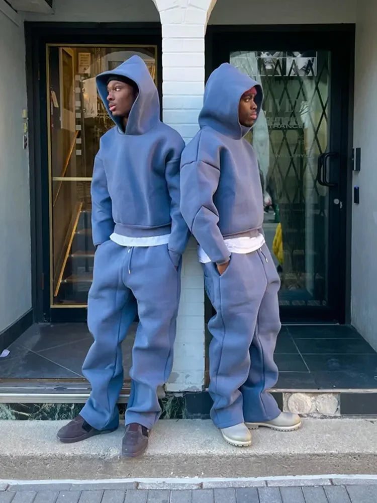 Solid Couple's Hooded Sweatshirt 2 Piece Set Casual Loose Sweatpants Suit Autumn Male Jogging Sweatshirt Trousers Outfits Suits