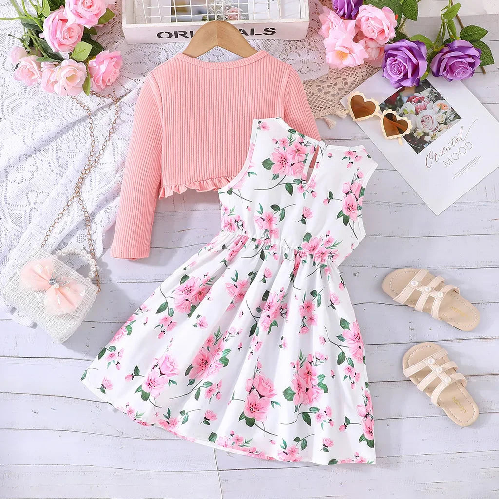 Kid Girl 2-8Years old Long Sleeve Coat Floral Princess Dresses Outfit Toddler Infant Clothing Set Fashion Kids Wear