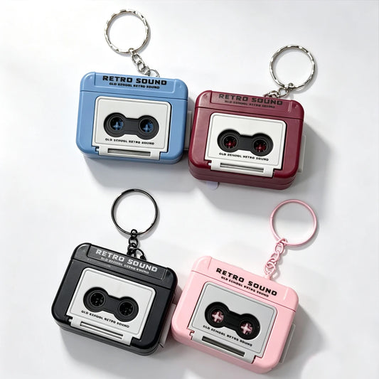 ZAKOL 4pc Mini Retro Cassette Recorder Key Chain Player Recording Fun Music Box Bag Pendant Keyring for Couple Friends Gifts