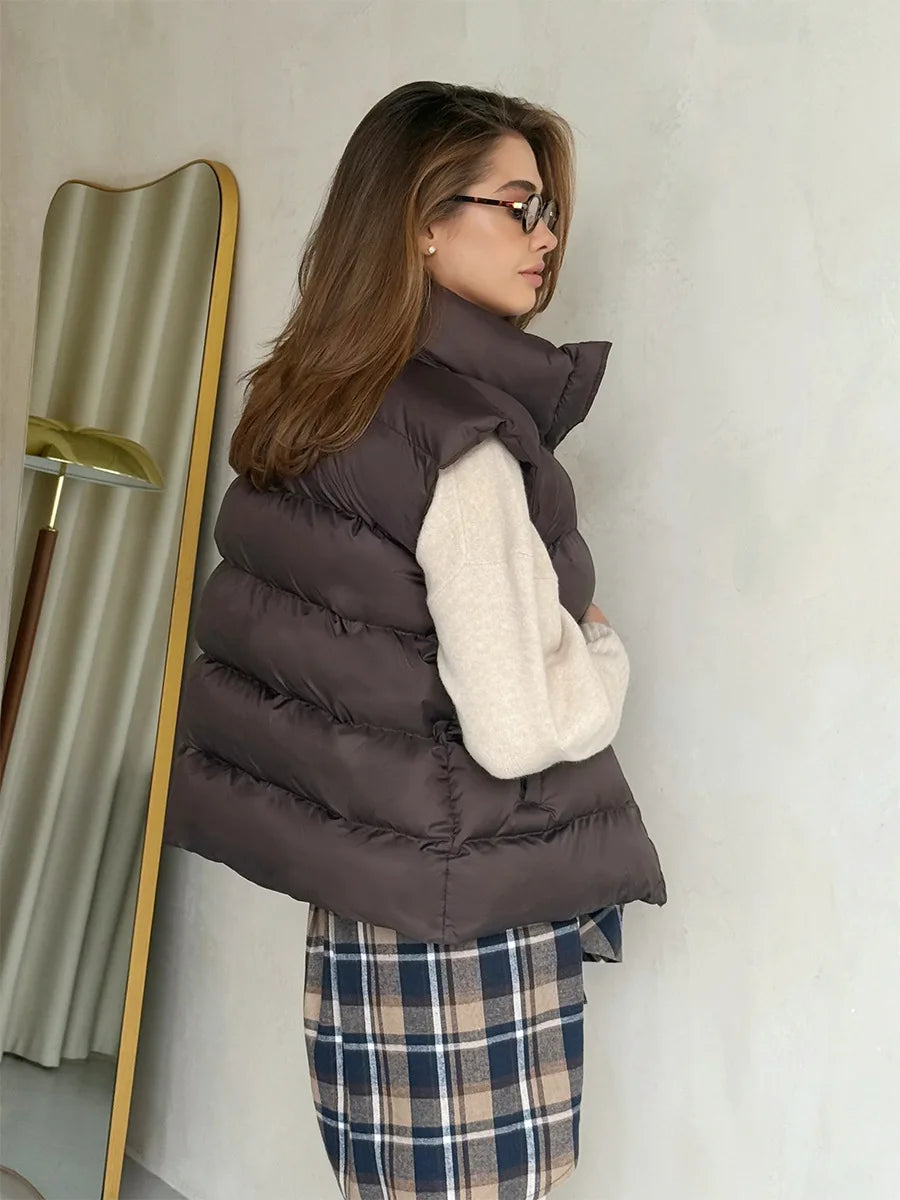 BKLD Cotton Padded Vest 2026 Autumn And Winter New Lightweight Stand Collar Warm Jackets Solid Color Sleeveless Women Coats