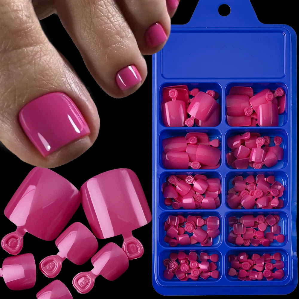 100Pcs White Clear Short Square Fake Toenail Tips Pink Red False Toe Nails Acrylic Full Cover Artificial Press on Toenails