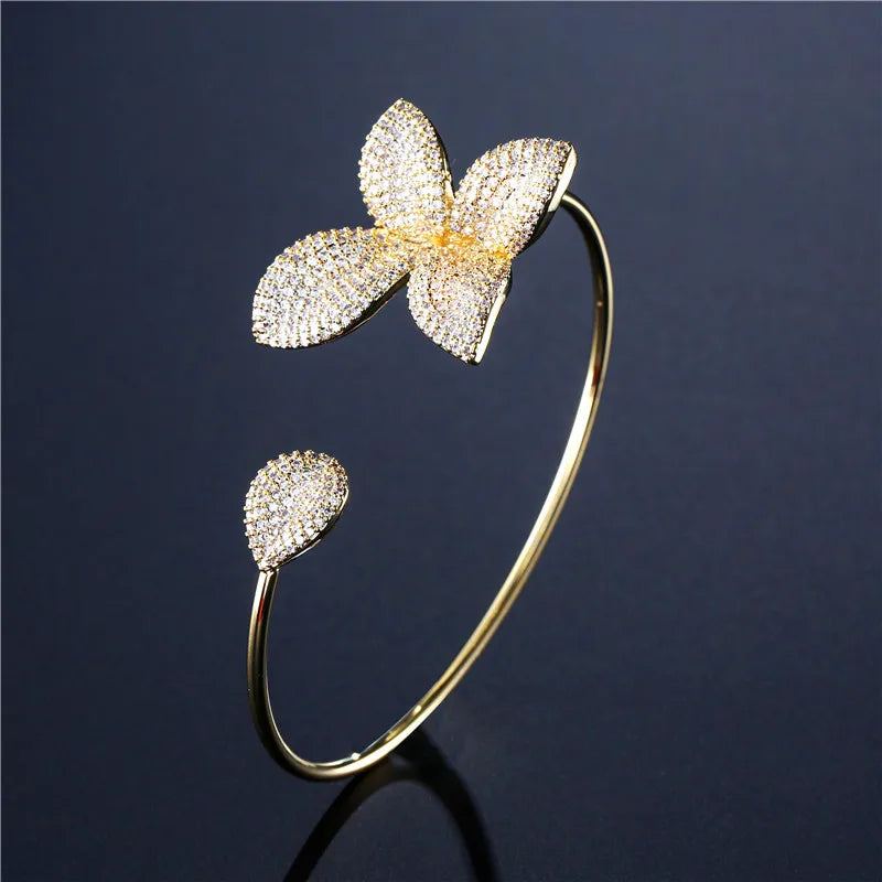 ZAKOL Classic Micro Paved Full Cubic Zirconia Leaves Cuff Bracelet Bangle for Women Luxury Dubai Bridal Jewelry 2025 New