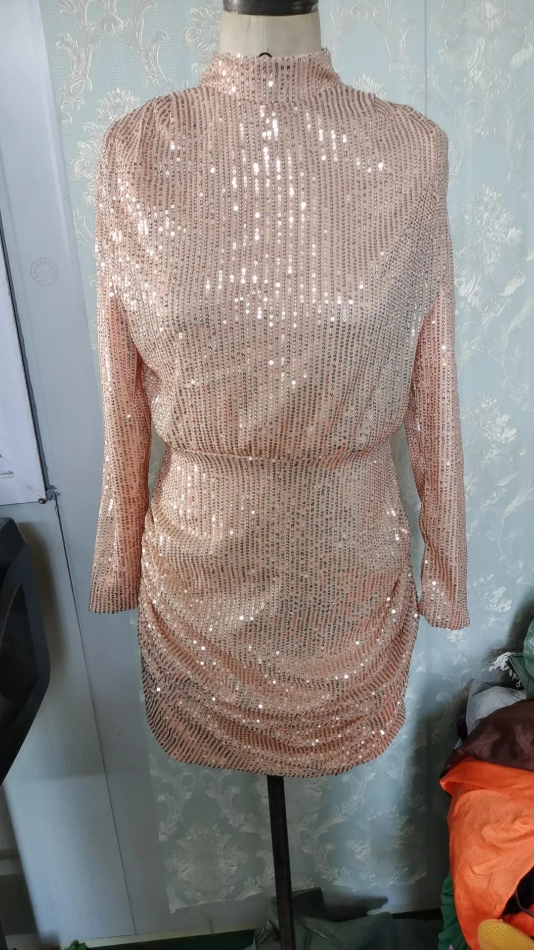 BKLD 2026 New Fashion Sequin Dress Women Clothing Sexy Night Club Outfits Long Sleeve Wrapped Hip Short Dresses Party Wear