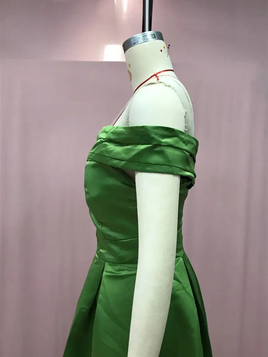 BKLD Solid Color Fashion One Shoulder Satin Dress Birthday Party Fluffy Dress 2026 Autumn Women Clothing Green Split Sexy Dress
