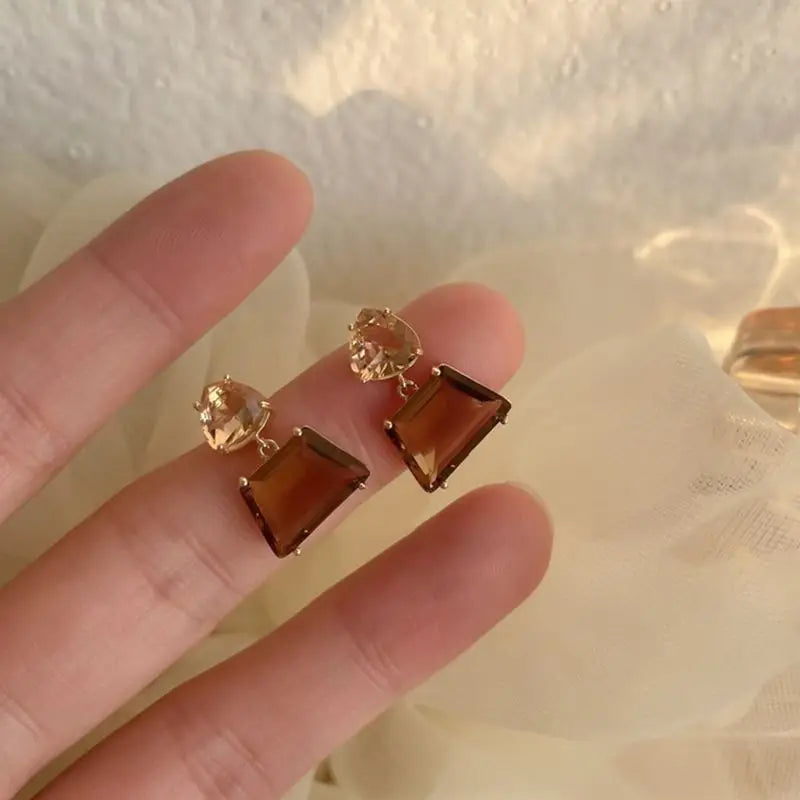 Trendy Cubic Zirconia Copper Drop Earrings For Women Girls Brown Crystal Pendant Earring Party Birthday Daily Jewelry