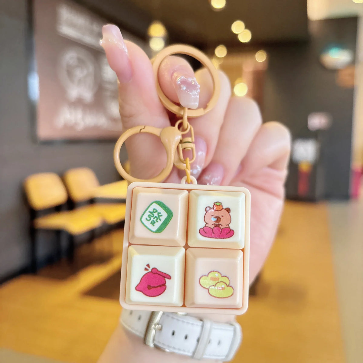 ZAKOL Cartoon Fidget Keychain DIY Keyboard Keys Button Squeeze Music Keychain Pass The Time Relief Stress Four-square Keychain