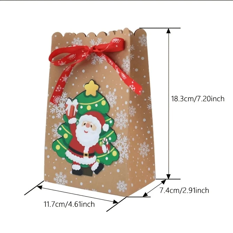 24pcs Christmas Paper Gift Bags with Banderole Candy Cookies Packaging Boxes Santa Claus Xmas Tree Home Party Decoration