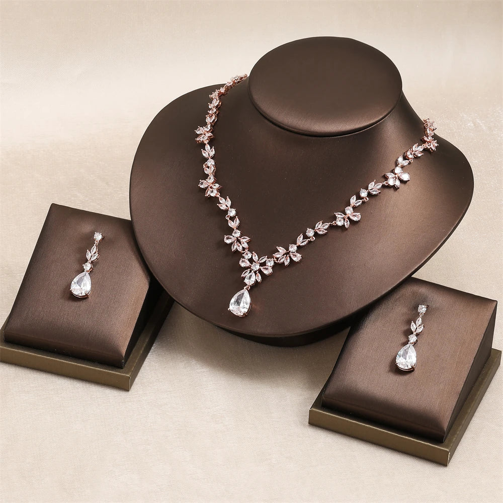 ZAKOL Brand Luxury AAA Zircon Earrings Necklace Jewelry Set Gorgeous Crystal Dubai Wedding Party Jewelry