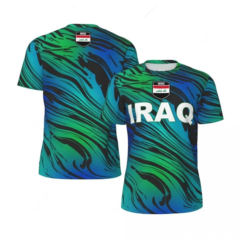 Mens Iraq Flag Print Football Jersey Fashion National Emblem Sports Shirt Plus Size Breathable Casual T Shirts