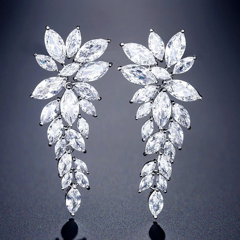ZAKOL Korea Marquise Zircon Leaf Dangle Earrings for Women Fashion Bridal Wedding Party Jewelry Drop Shipping EP2168