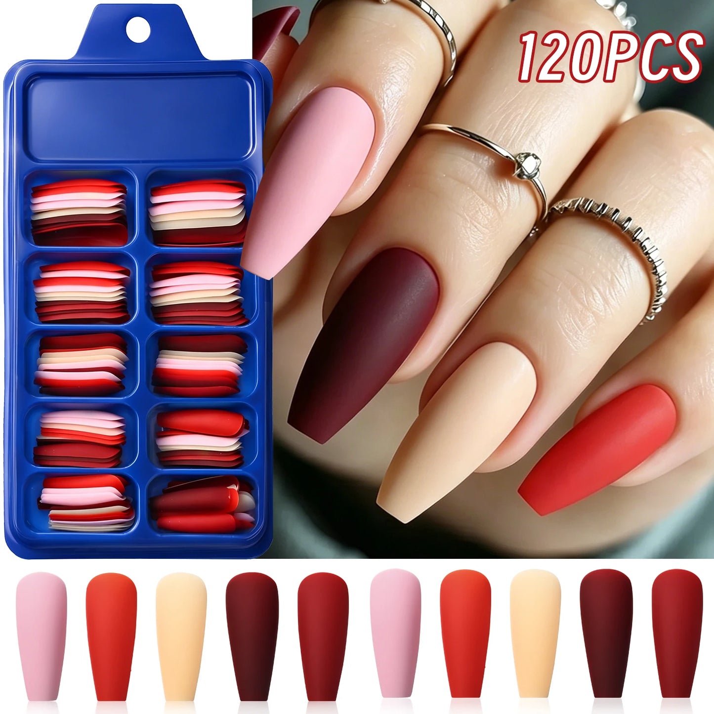120Pcs Mixed Color Medium Square False Nails Acrylic Ballet Full Cover Fake Nail Tips For Women DIY Wearable Press on Nails