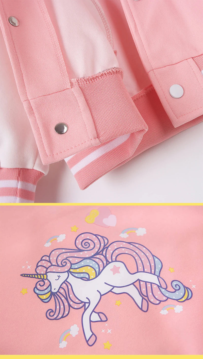 3-12 Years Girls Baseball Coat Spring Autumn Cute Cartoon Unicorn Outerwear Fashion Teenage Girl Sport Jacket Kids Clothes