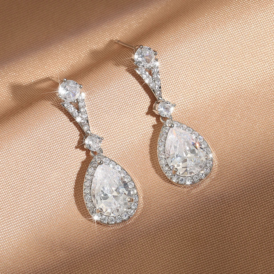 ZAKOL 9 Types Classic Sparkling Water Drop Zircon Pendant Dangle Earrings for Women Gorgeous Bride Bridesmaid Earring Jewelry