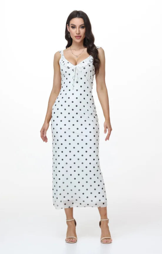 Elegant Summer Print Floral Dress Women V-neck Slim Ruffles Sleeveless Backless Long Dresses 2026 Beach Vacation Lady Vestidos