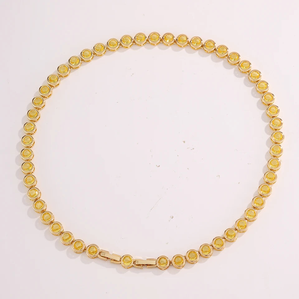 ZAKOL Luxury Dainty Shiny Colorful Zircon Round Tennis Choker Necklace for Women Elegant Sparkling Crystal Wedding Party Jewelry