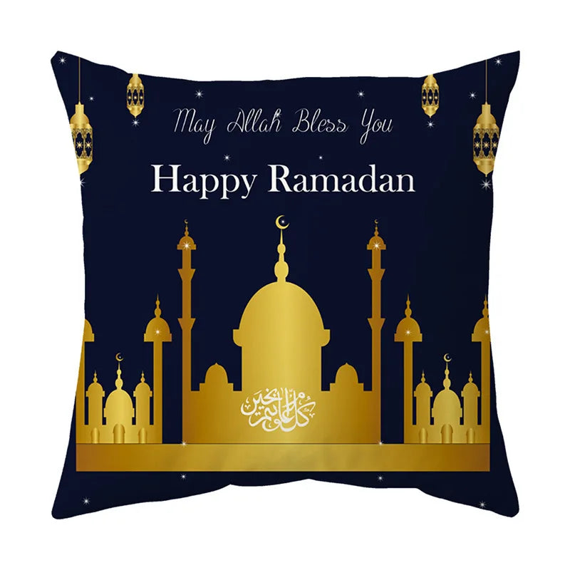 2026 Ramadan Islamic Pillow Cover – Moon & Mosque Design (45×45 cm)